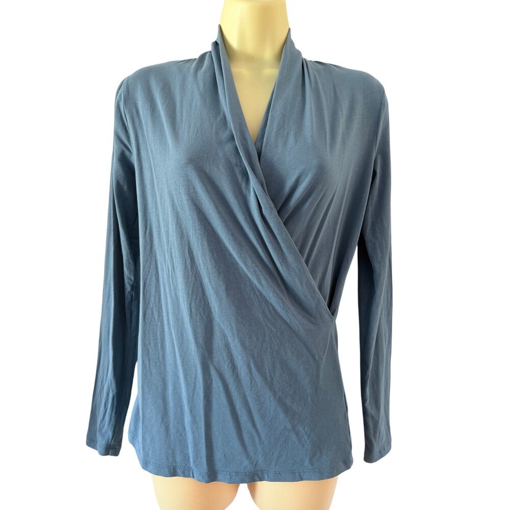 Lauren Ralph Lauren Blue Knit Surplice Top Size Small Elegant Classic Office